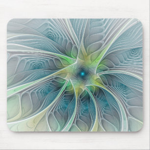 Abstract Blue Green Fractal Art Fantasy Flower Mouse Mat