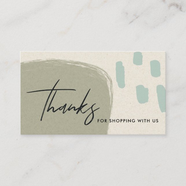 ABSTRACT BLUE GREEN KRAFT SCANDI THANK YOU LOGO BUSINESS CARD (Front)
