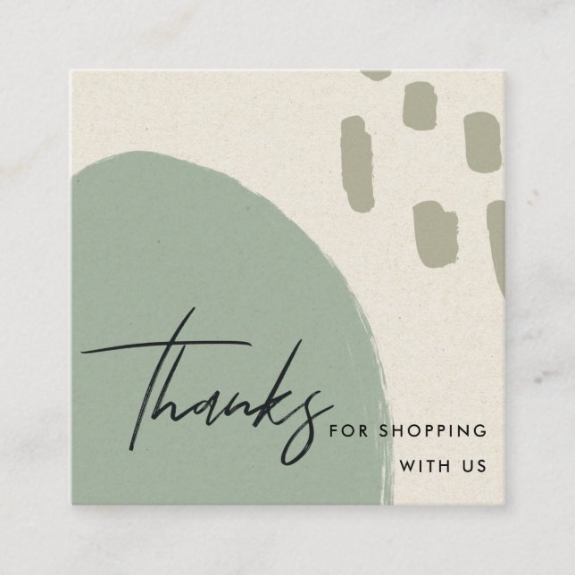 ABSTRACT BLUE GREEN KRAFT SCANDI THANK YOU LOGO SQUARE BUSINESS CARD (Front)