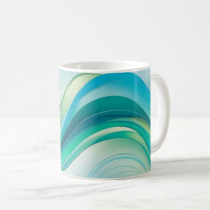 Abstract Blue Green Ocean Waves Lines  Coffee Mug
