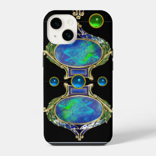 ABSTRACT BLUE GREEN OPAL EFFECT WITH GEMSTONES iPhone 14 CASE