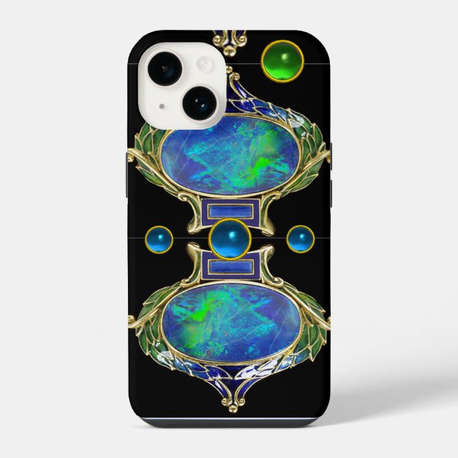 ABSTRACT BLUE GREEN OPAL EFFECT WITH GEMSTONES iPhone CASE (Back)