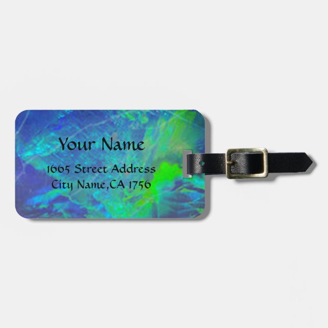 ABSTRACT BLUE GREEN OPAL PHOTO MONOGRAM LUGGAGE TAG (Front Horizontal)