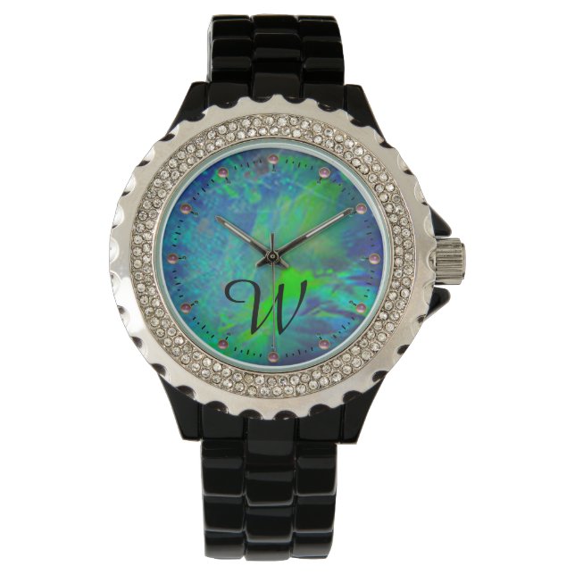 ABSTRACT BLUE GREEN OPAL PHOTO MONOGRAM WATCH (Front)