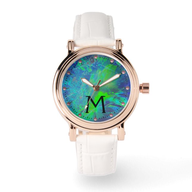 ABSTRACT BLUE GREEN OPAL PHOTO MONOGRAM WATCH (Front)