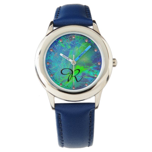 ABSTRACT BLUE GREEN OPAL PHOTO MONOGRAM WATCH (Front)