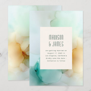 Abstract Blue Green Orange Modern Unique Wedding Save The Date