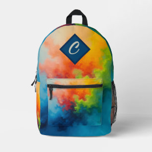 Abstract Blue Green Orange Paint Pour Printed Backpack