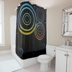 Abstract Blue, Green & Orange Space Circles Design Shower Curtain