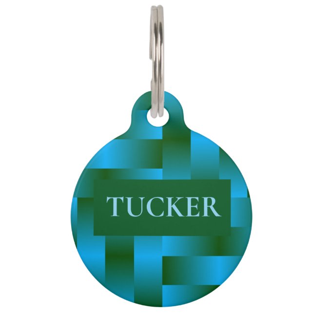 Abstract Blue Green Personalized Pet ID Tag (Front)