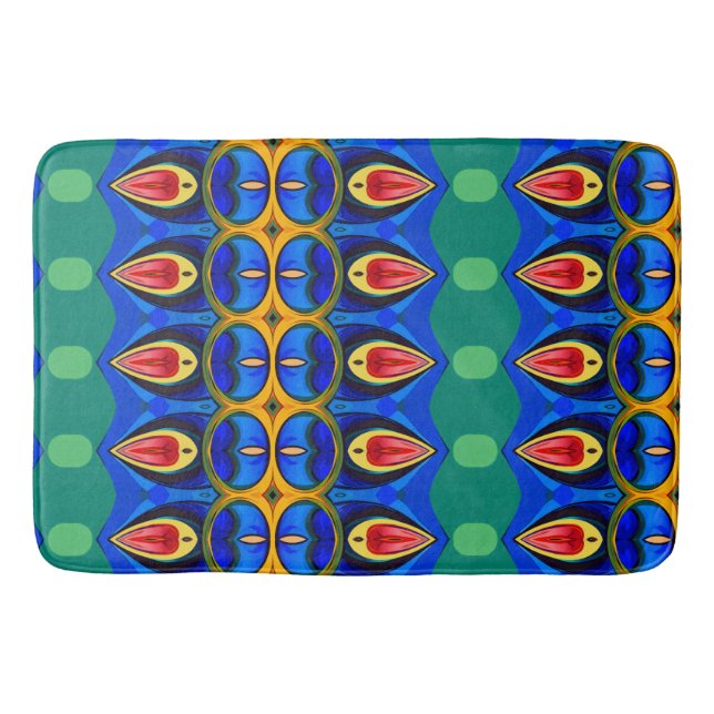 Abstract blue green red bath mat (Front)