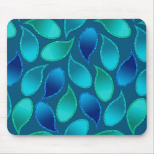 Abstract blue green teal peacock rain drop pattern mouse mat