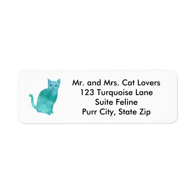 Abstract Blue Green Turquoise Cat Address Labels (Front)