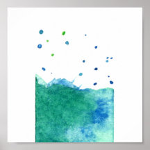ABSTRACT BLUE GREEN TURQUOISE WATERCOLOR SPLATTER