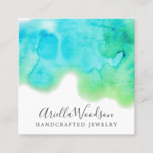 Abstract Blue Green Watercolor Jewellery Designer Square Business Card