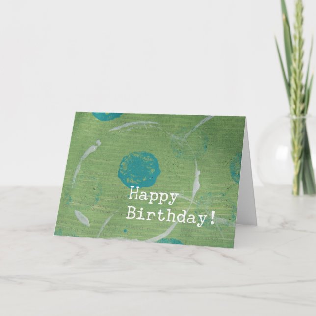 Abstract Blue Green White Mixed Media Birthday Card (Front)