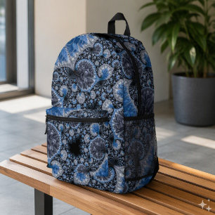 Abstract Blue Grey Black Fractal Printed Backpack