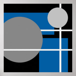 Abstract Blue Grey Black White AP0001 Poster