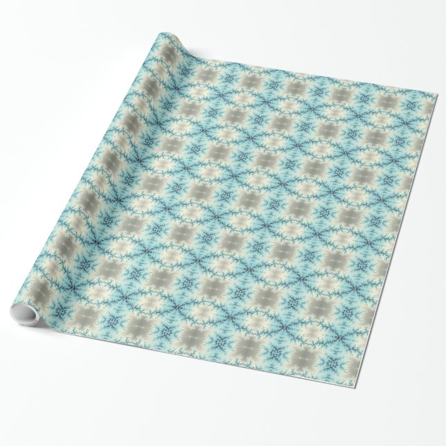 Abstract blue, grey fractal geometric pattern wrapping paper (Unrolled)