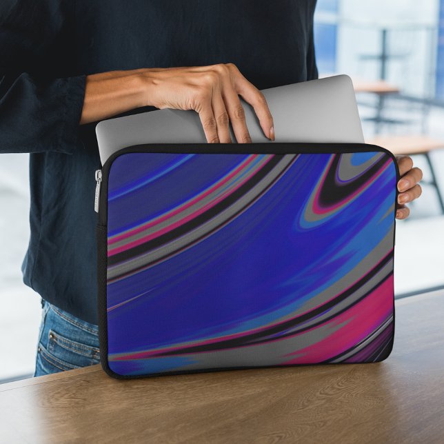 Abstract Blue Grey Magenta Fractal Swirl Laptop Sleeve (Creator Uploaded)