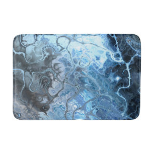 Abstract Blue & Grey Marble Ice Fluid Texture Bath Mat