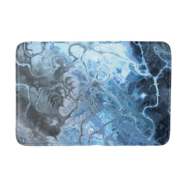 Abstract Blue & Grey Marble Ice Fluid Texture Bath Mat (Front)