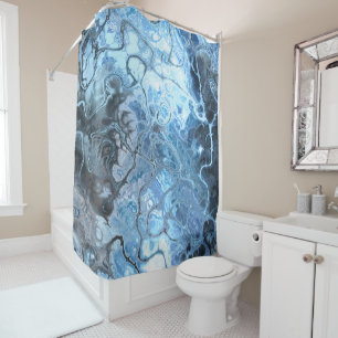 Abstract Blue & Grey Marble Ice Fluid Texture Shower Curtain