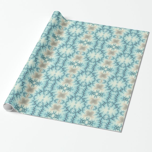 Abstract blue, grey snowflakes geometric pattern wrapping paper (Unrolled)