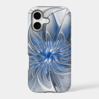 Abstract Blue Grey Watercolor Fractal Art Flower