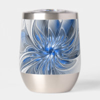 Abstract Blue Grey Watercolor Fractal Art Flower