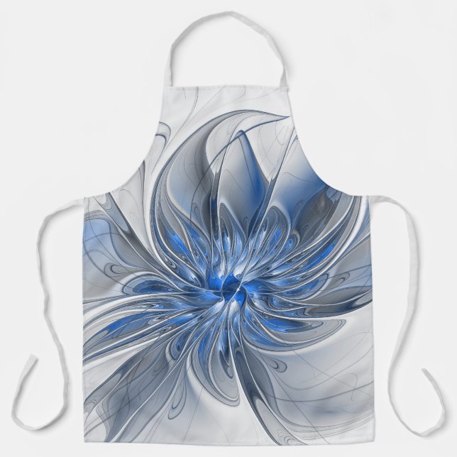 Abstract Blue Grey Watercolor Fractal Art Flower Apron (Front)