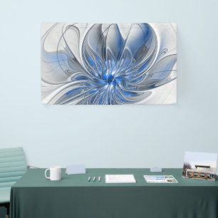 Abstract Blue Grey Watercolor Fractal Art Flower Banner