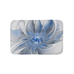 Abstract Blue Grey Watercolor Fractal Art Flower Bath Mat