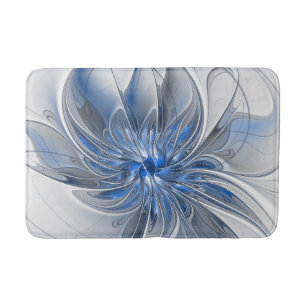 Abstract Blue Grey Watercolor Fractal Art Flower Bath Mat