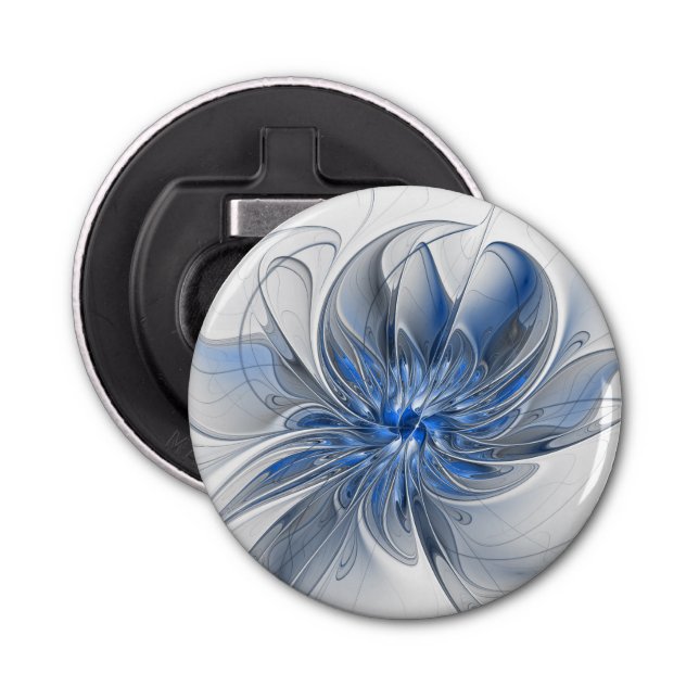 Abstract Blue Grey Watercolor Fractal Art Flower Bottle Opener (Front)