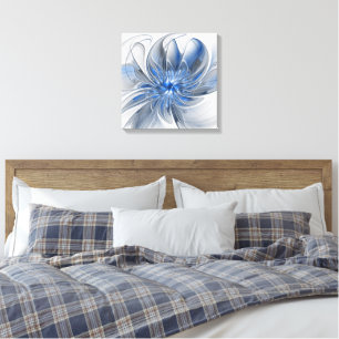 Abstract Blue Grey Watercolor Fractal Art Flower Canvas Print