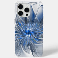 Abstract Blue Grey Watercolor Fractal Art Flower