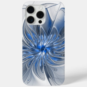 Abstract Blue Grey Watercolor Fractal Art Flower iPhone 15 Pro Max Case