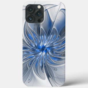 Abstract Blue Grey Watercolor Fractal Art Flower iPhone 13 Pro Max Case