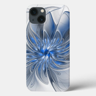 Abstract Blue Grey Watercolor Fractal Art Flower iPhone 13 Case