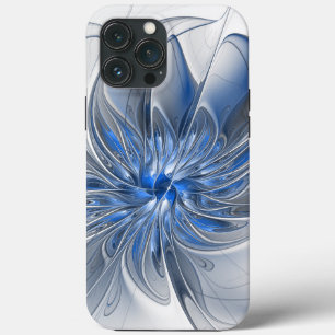 Abstract Blue Grey Watercolor Fractal Art Flower iPhone 13 Pro Max Case