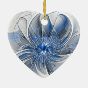 Abstract Blue Grey Watercolor Fractal Art Flower Ceramic Tree Decoration