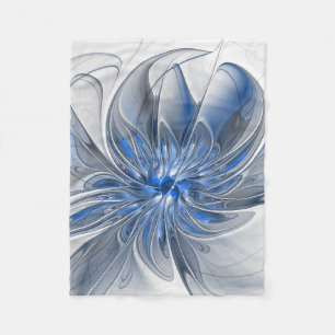 Abstract Blue Grey Watercolor Fractal Art Flower Fleece Blanket