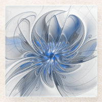 Abstract Blue Grey Watercolor Fractal Art Flower