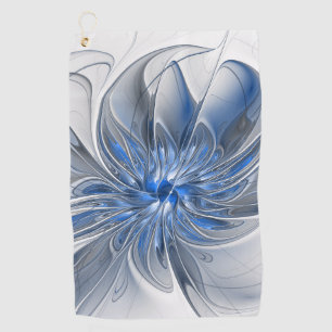 Abstract Blue Grey Watercolor Fractal Art Flower Golf Towel