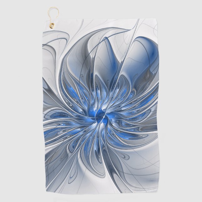 Abstract Blue Grey Watercolor Fractal Art Flower Golf Towel (Front)