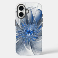 Abstract Blue Grey Watercolor Fractal Art Flower