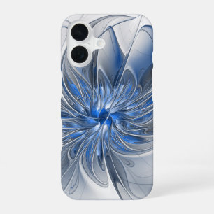 Abstract Blue Grey Watercolor Fractal Art Flower iPhone 16 Case