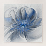 Abstract Blue Grey Watercolor Fractal Art Flower Jigsaw Puzzle<br><div class="desc">Unique fantasy flower with shades of blue and grey,  abstract and elegant.
Design for your puzzle and more.</div>