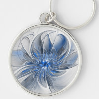 Abstract Blue Grey Watercolor Fractal Art Flower